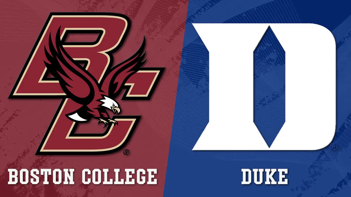oston College at Duke college football matchup graphic 2026, featuring logos from each team.