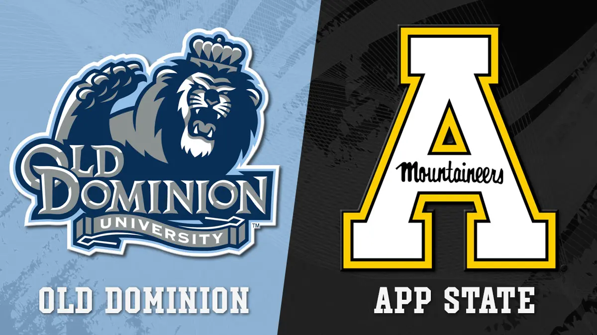 Old Dominion at Appalachian State college football matchup graphic 2026, featuring logos from each team.