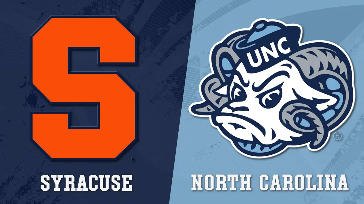 UNC football vs. Syracuse game graphic featuring the logos of each team.