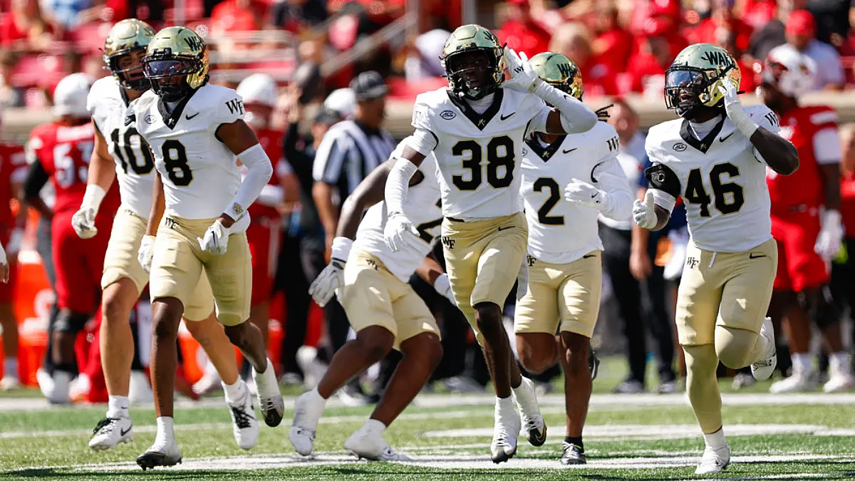 Wake Forest Demon Deacons defensive back Somad Eaddy (38) celebrates his interception against Louisville
