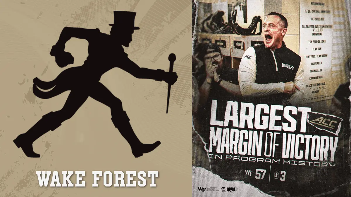 Game graphic depicting Wake Forest's record-breaking 57-3 win over Stanford