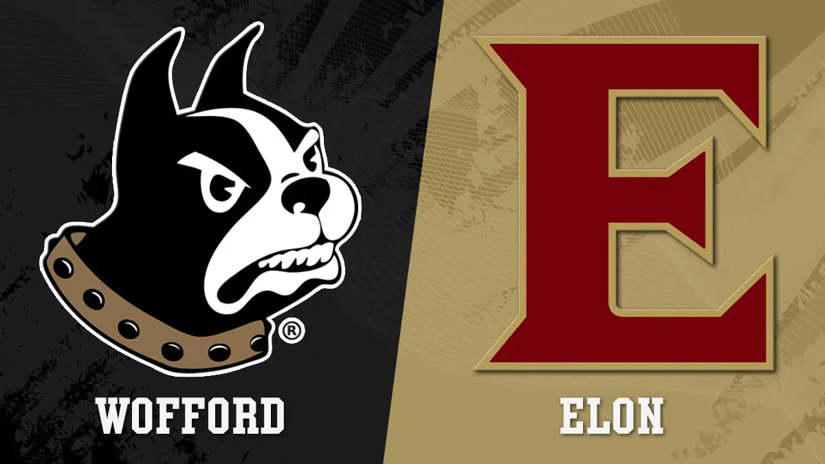 Wofford at Elon college football matchup graphic 2026, featuring logos from each team.